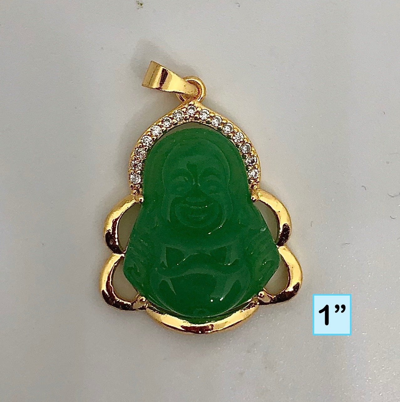 Flower Frame Jade Happy Buddha Pendant