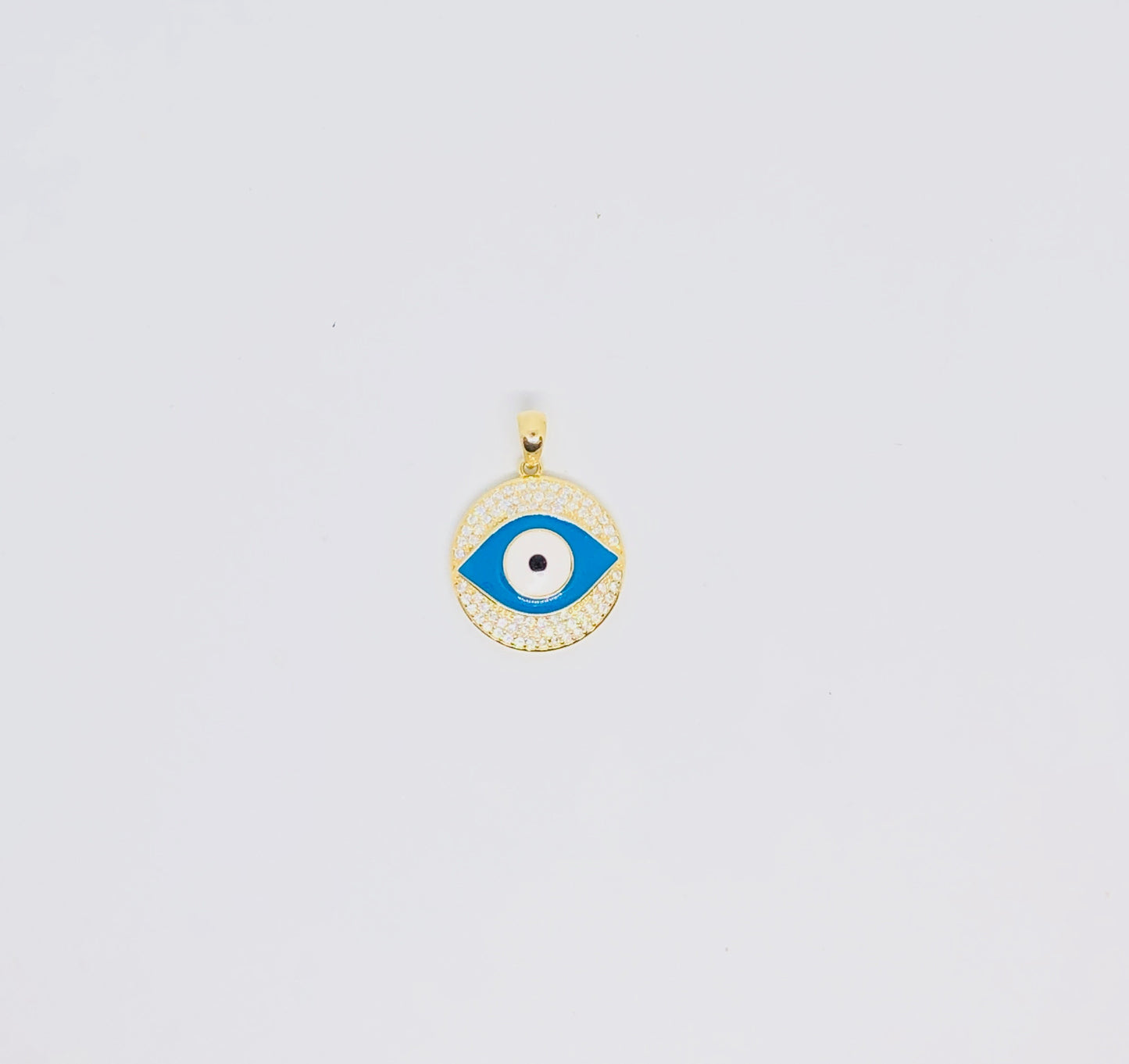 Round Sterling Silver in Gold Vermeil Evil Eye Pendant
