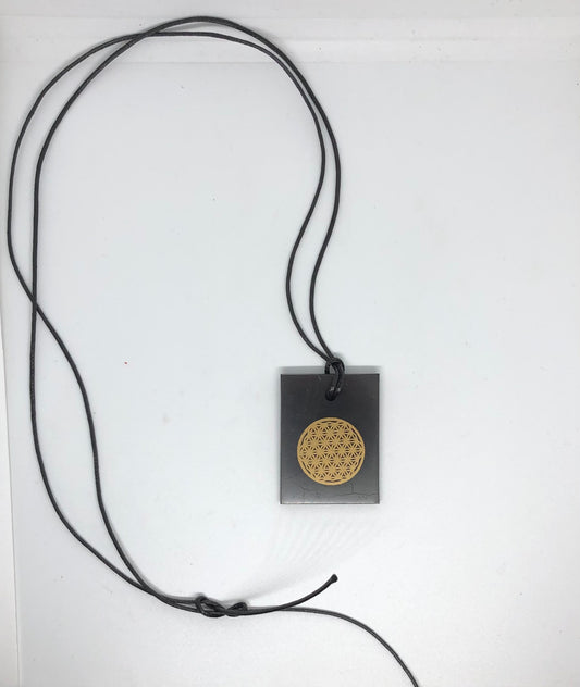 Shungite (Flower of Life) Pendent With String