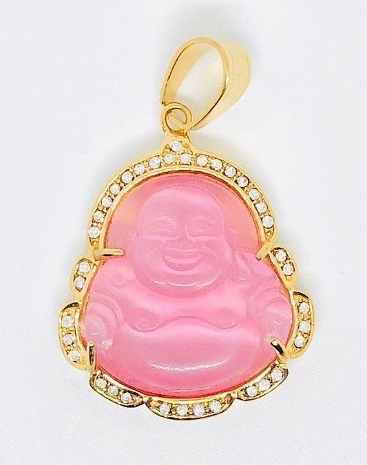 Pink Cat Eye Happy Buddha Pendant